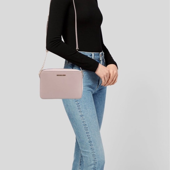 Michael Kors Jet Set Large Saffiano Leather Crossbody Bag POWDER BLUSH - Picture 6 of 6